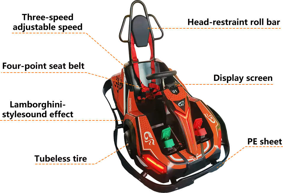 Commercial kids electric go-kart safety specs with roll bar and adjustable speed