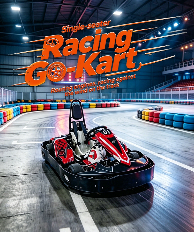 Outdoor fuel-powered single-seater racing go-kart, roaring engines