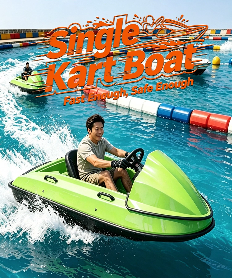 Electric single kart boat for water parks, fast & safe water attraction