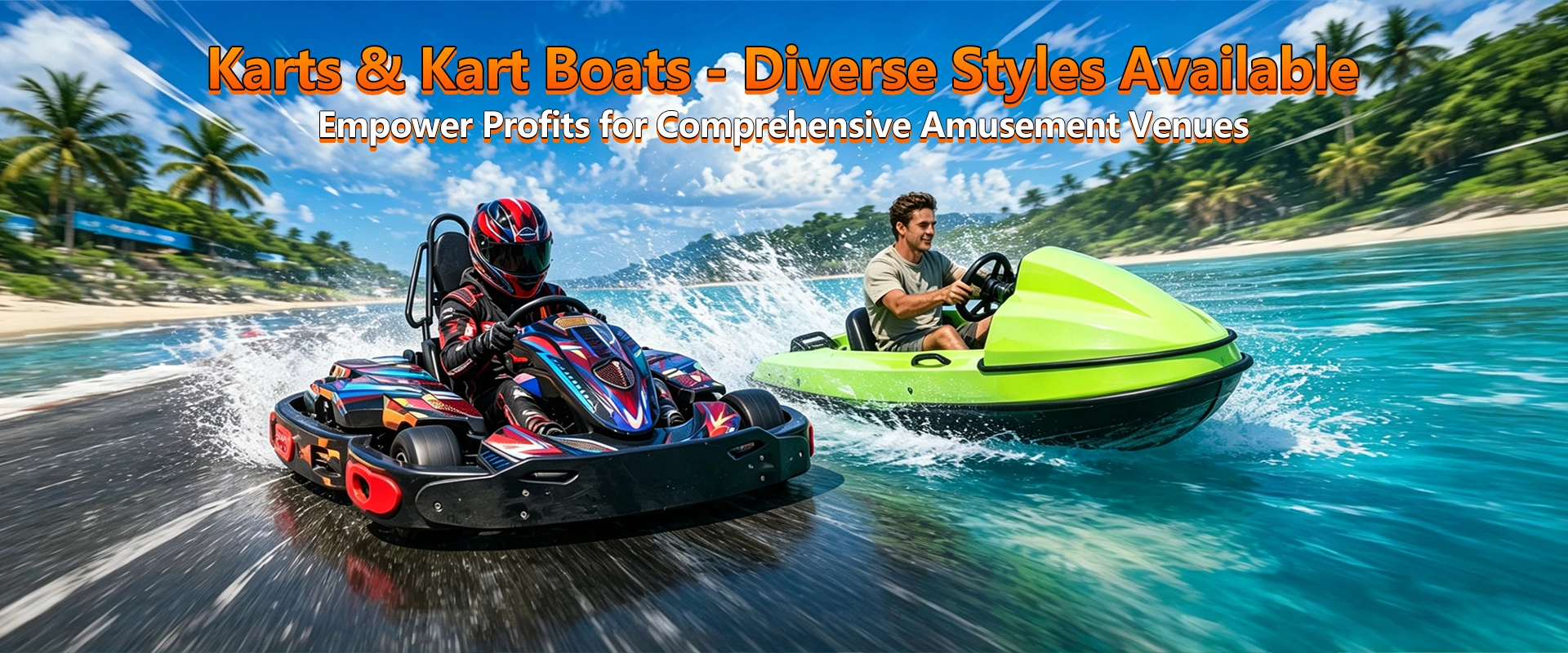 Various styles of karts and kart boats. Ideal for amusement venues to boost profits, full product range available.