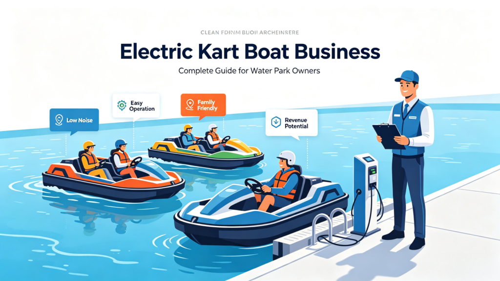 Electric kart boats operating in a modern water park