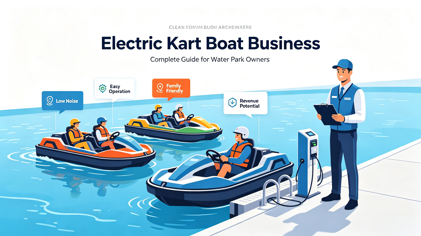 Electric kart boats operating in a modern water park